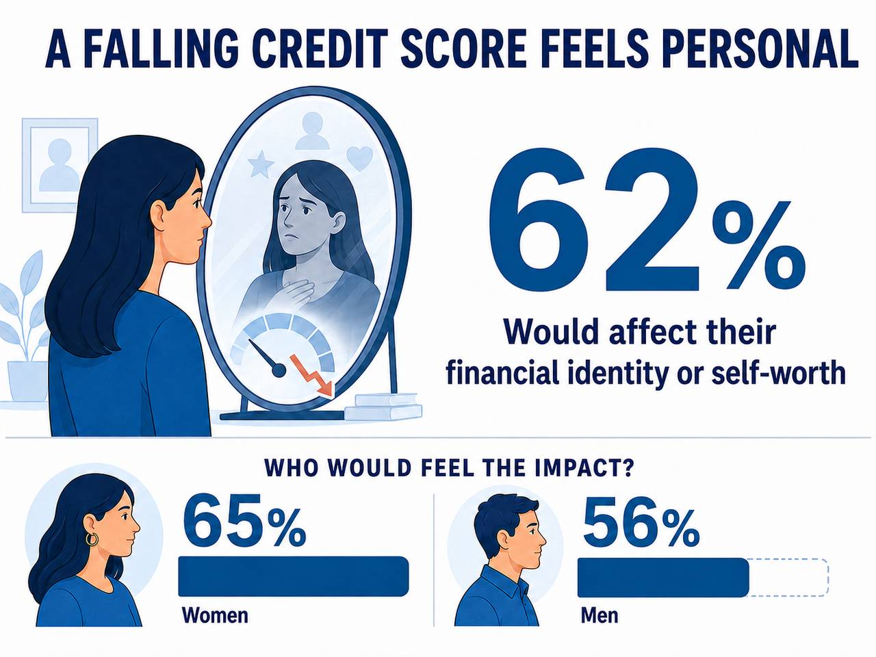 An infographic revealing that a falling credit score feels personal.
